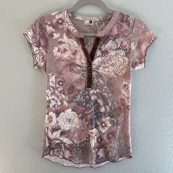 Vintage VTG One World y2k Boho Fairy Whimsigoth Baby Tee Shirt Pink Small S - Picture 1 of 6